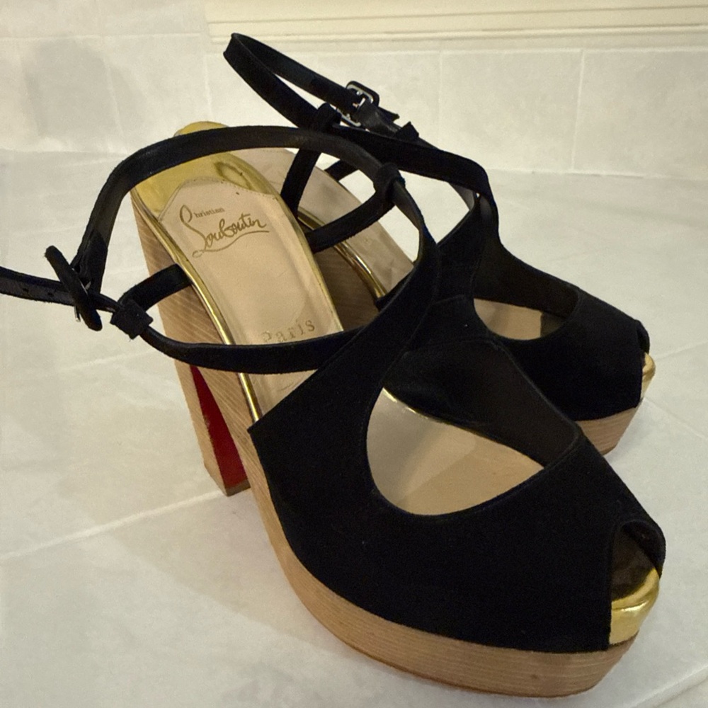 Christian Louboutin Black and Gold Platform Sandals